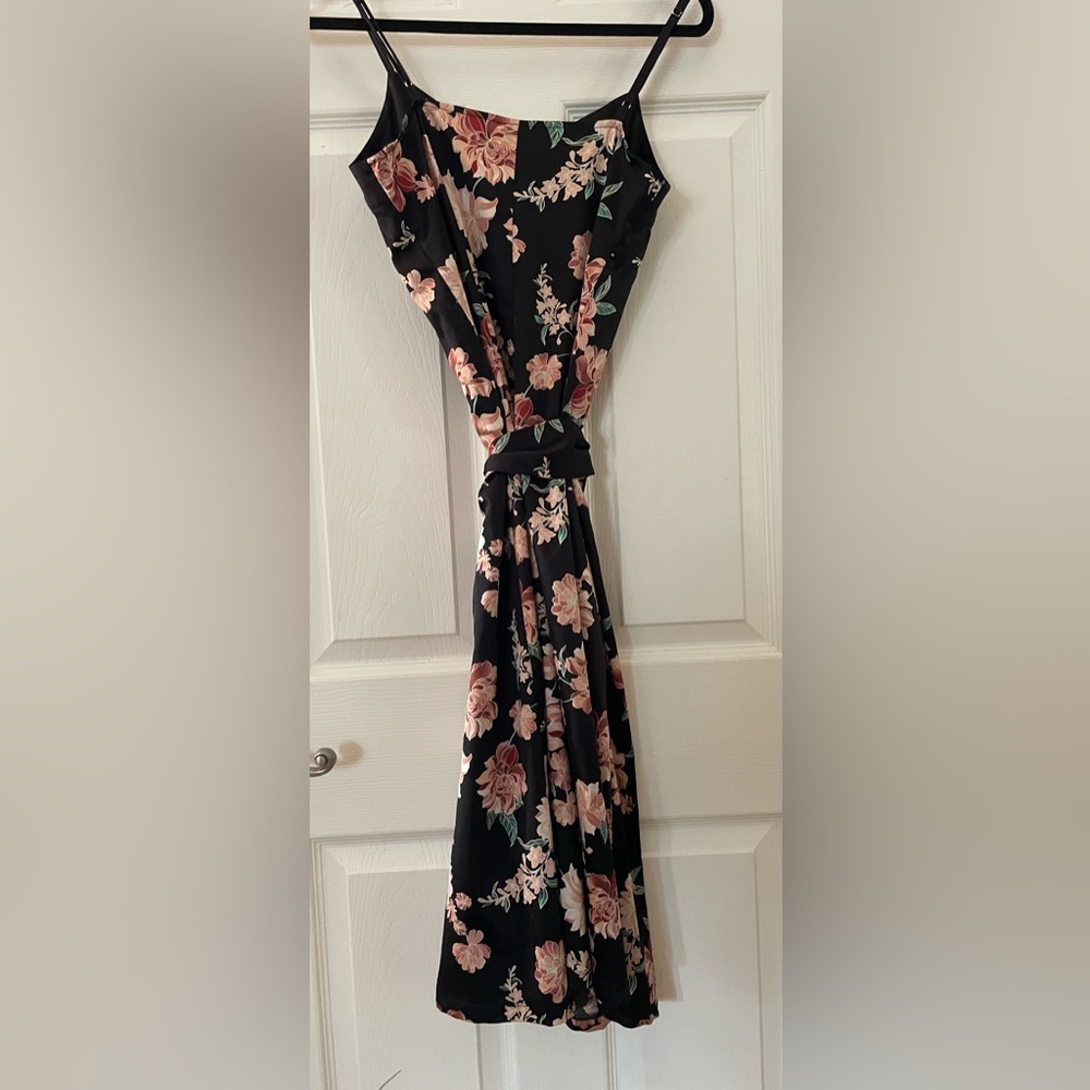 A New Day Black Floral Tie-Waist Maxi Slip Dress with Pink Blooms - Picture 3 of 3